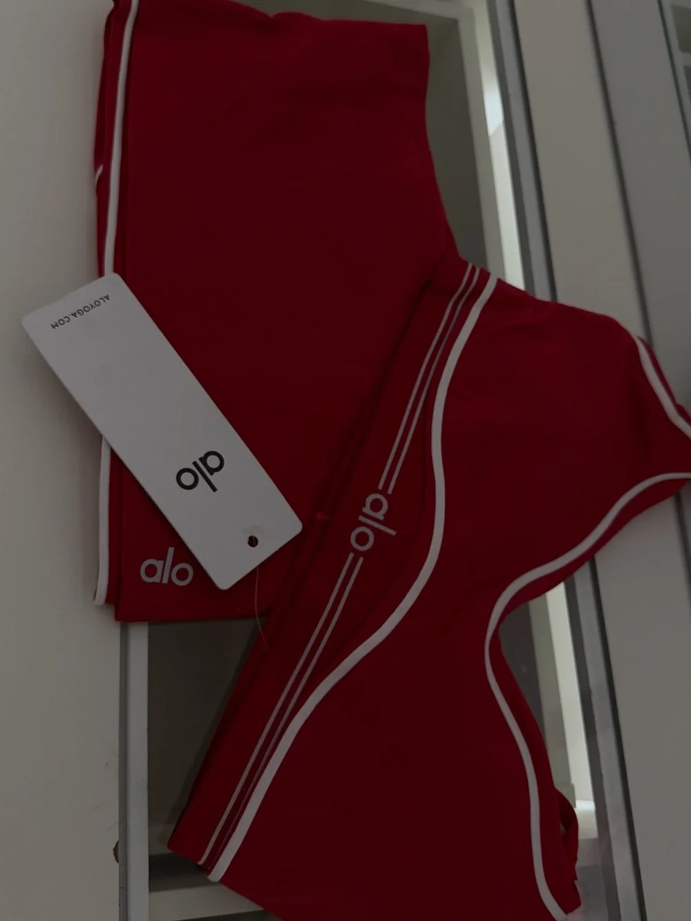 ALO Yoga Red Sports Bra with White Piping